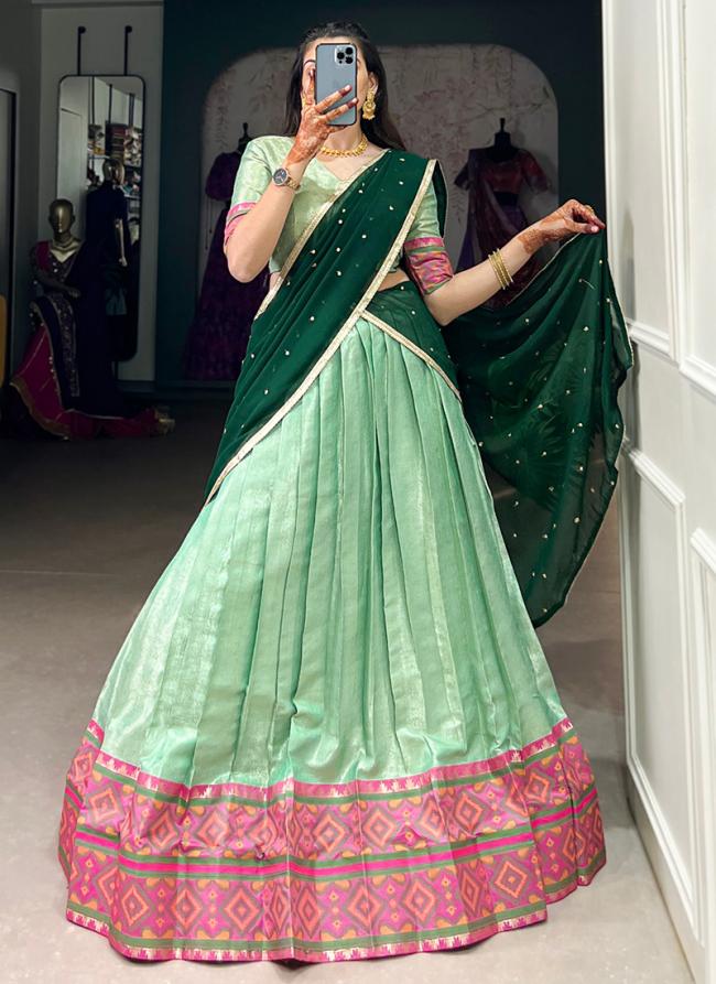 Jacquard Silk Sea Green Festival Wear Weaving  Readymade Lehenga Choli